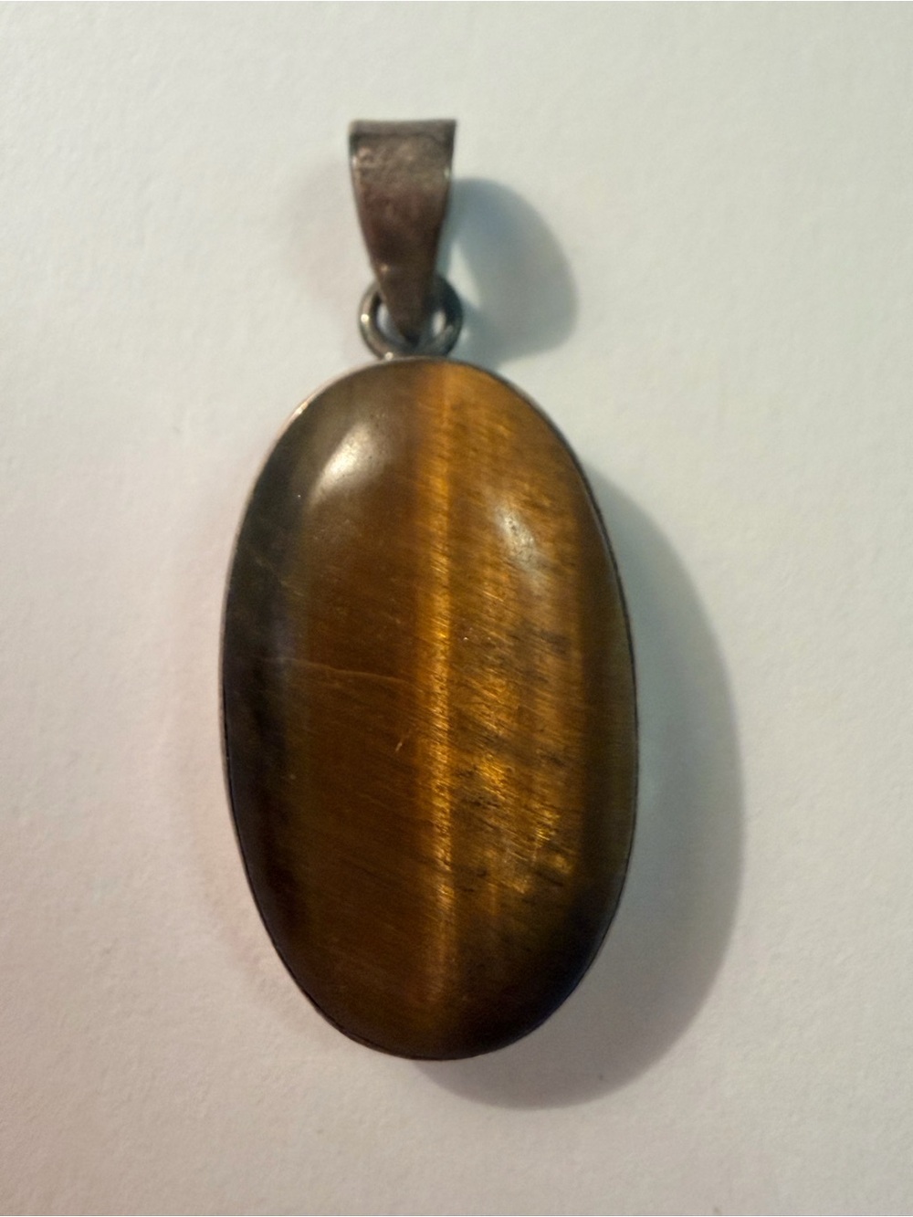 Sterling Silver Vintage Tiger's Eye Oval Pendant - Brown